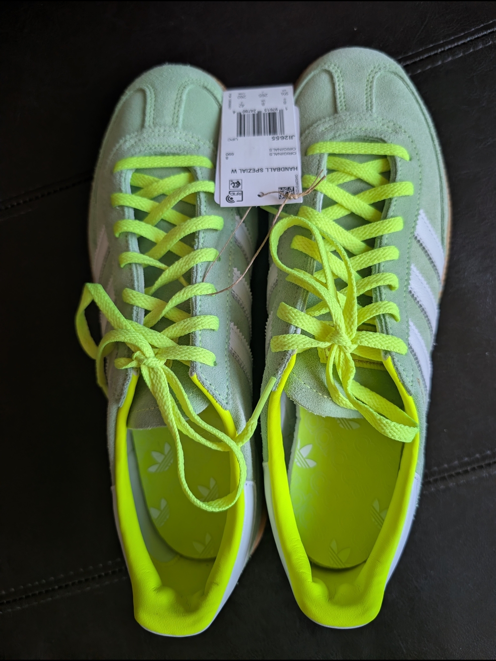 Adidas Handball Spezial Mint Green Suede Sneakers with Neon Yellow Accents - Picture 2 of 8